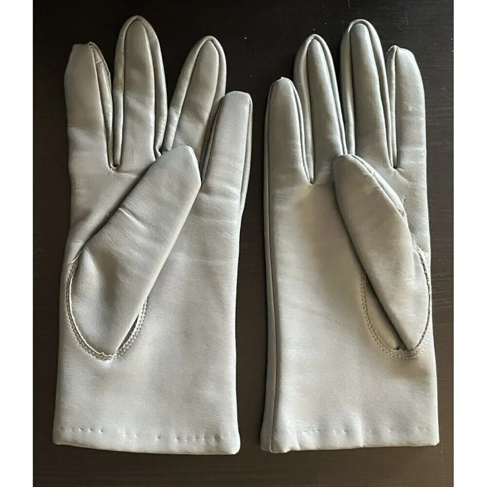 VIntage Light Gray Faux Vegan Leather Soft Cotton Lined Gloves